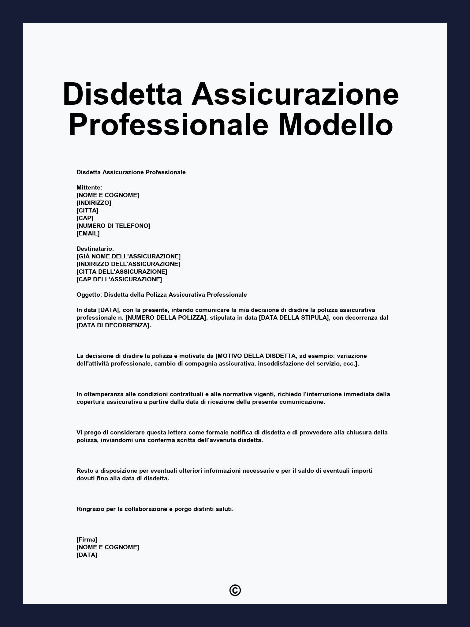 Disdetta Assicurazione Professionale Modello