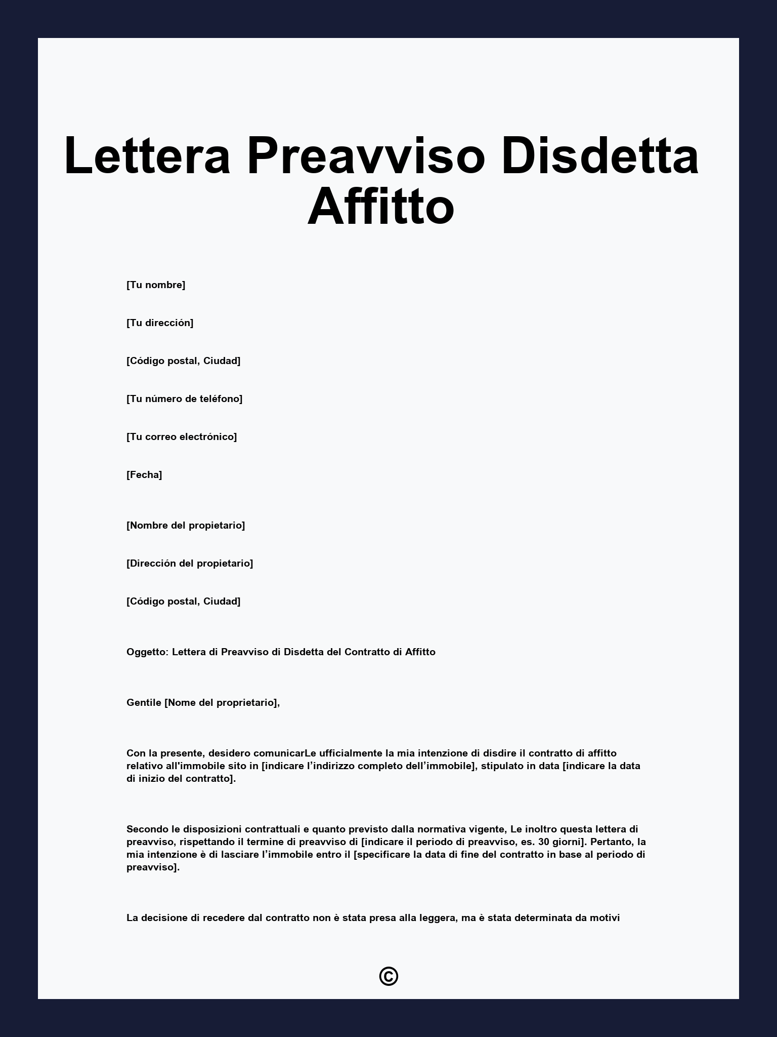 Lettera Preavviso Disdetta Affitto