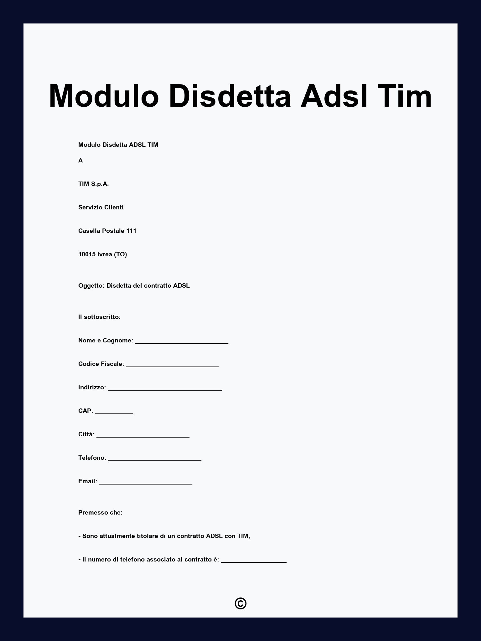 Modulo Disdetta Adsl Tim