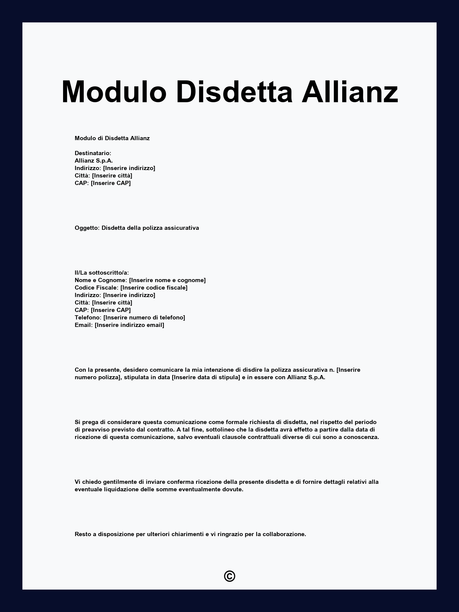 Modulo Disdetta Allianz