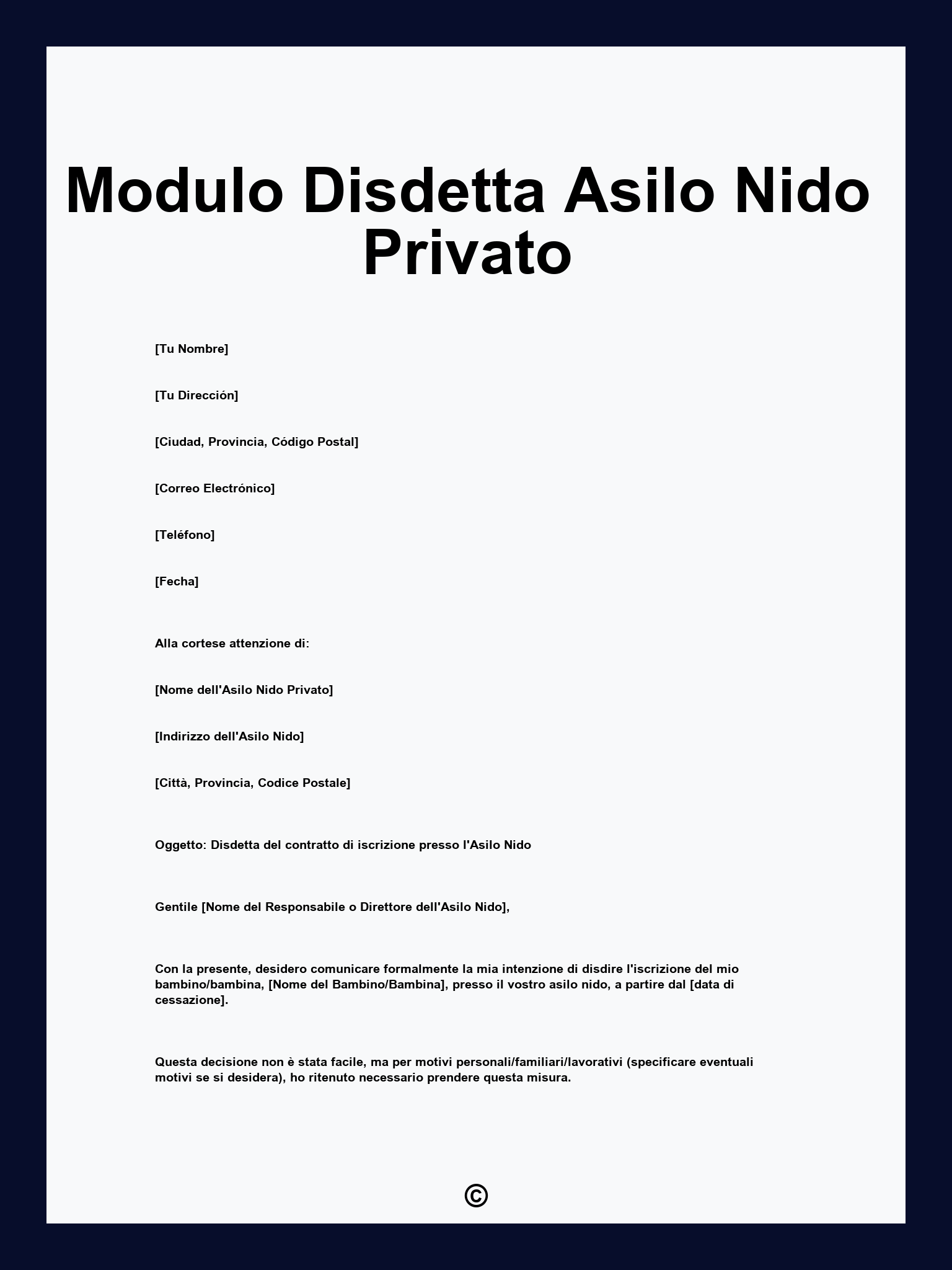Modulo Disdetta Asilo Nido Privato