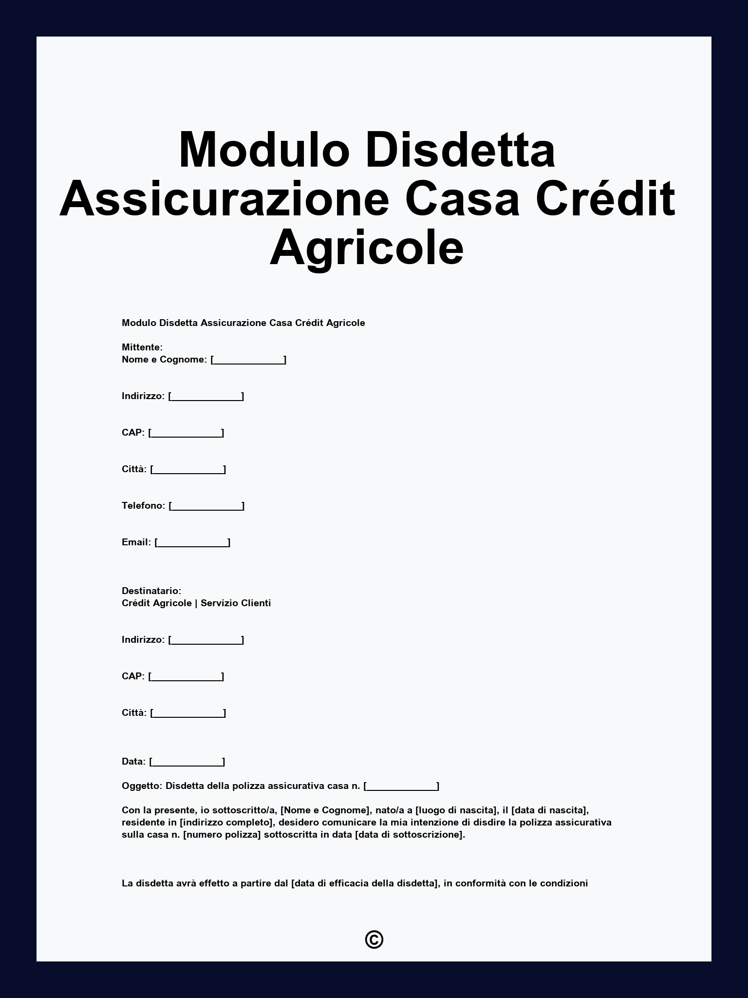 Modulo Disdetta Assicurazione Casa Crédit Agricole