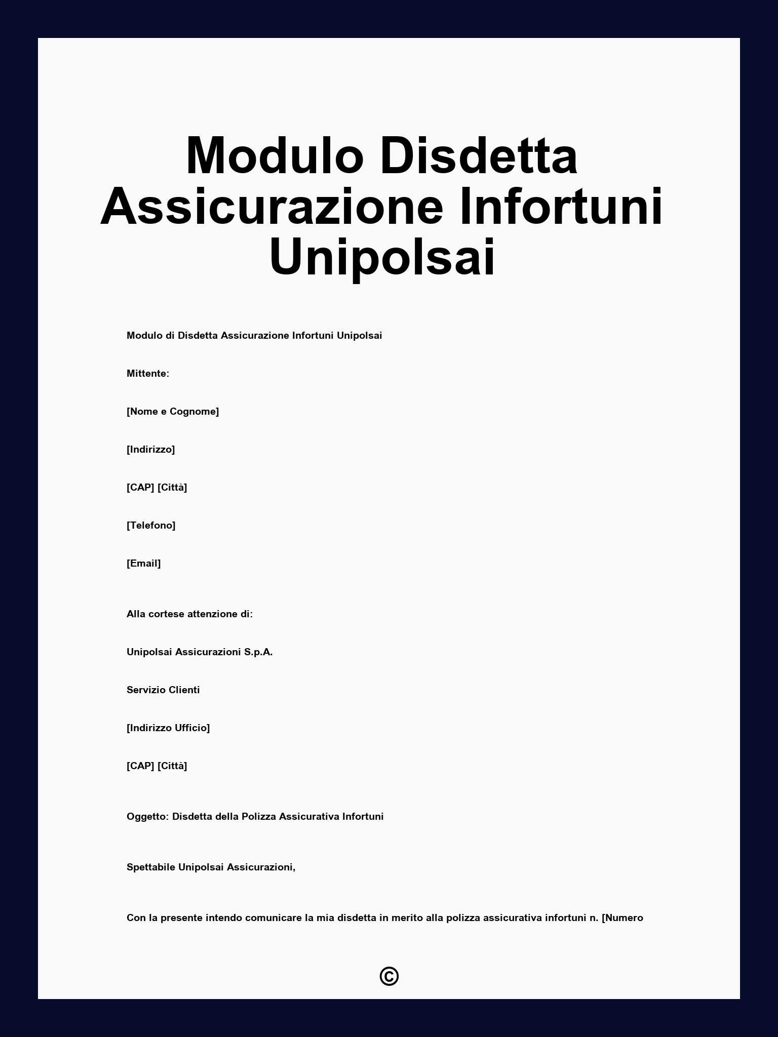 Modulo Disdetta Assicurazione Infortuni Unipolsai