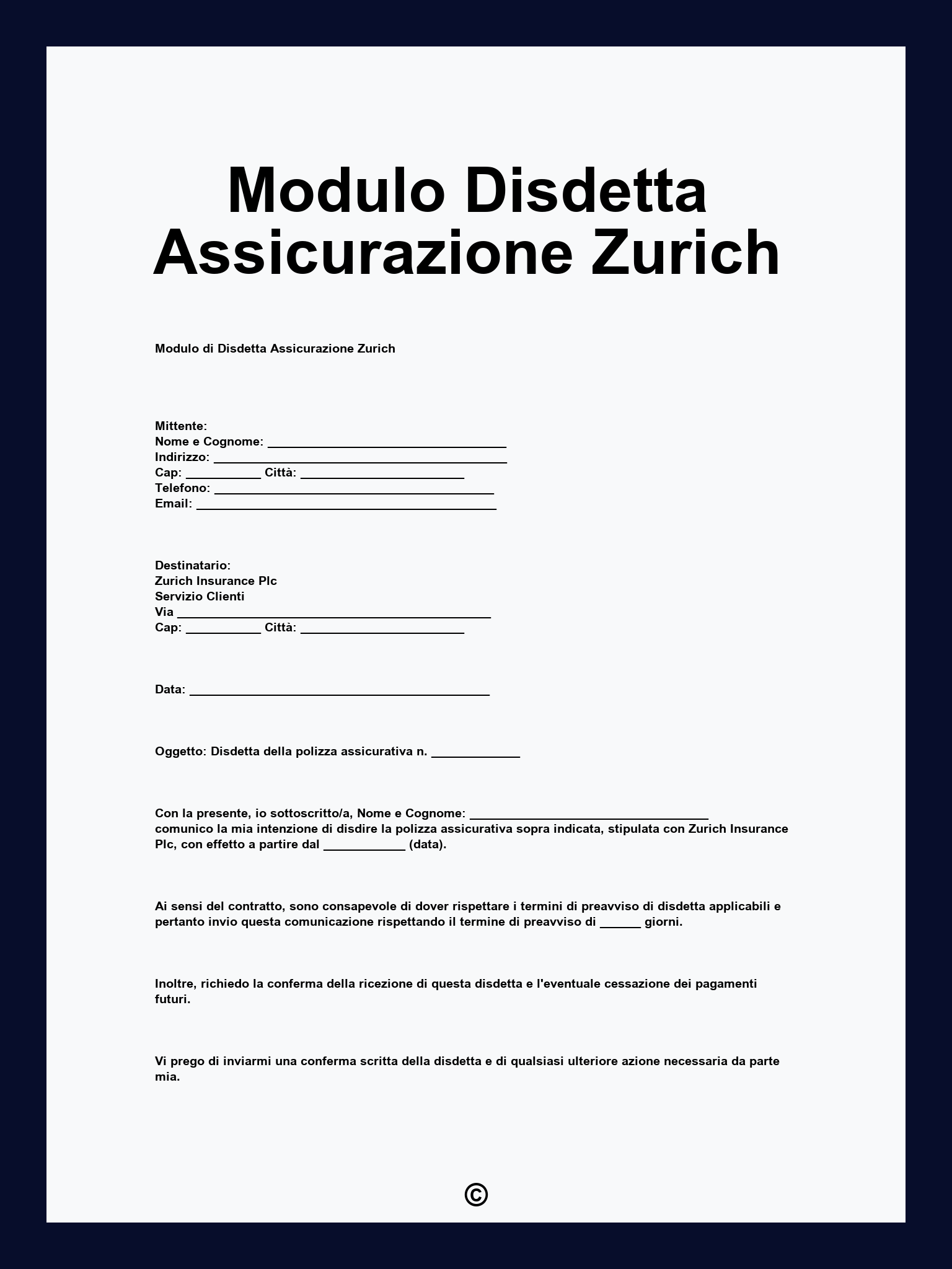 Modulo Disdetta Assicurazione Zurich