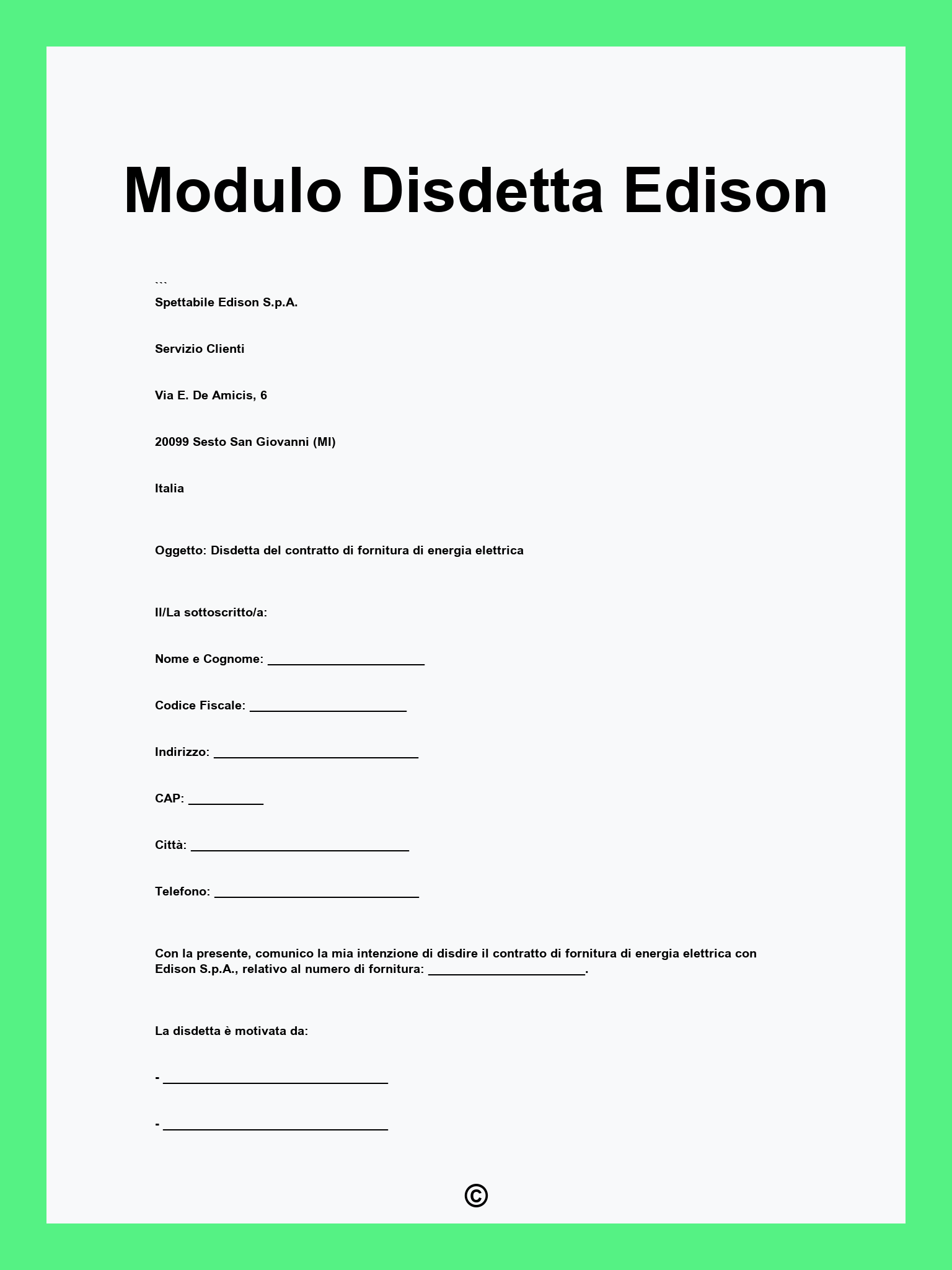 Modulo Disdetta Edison