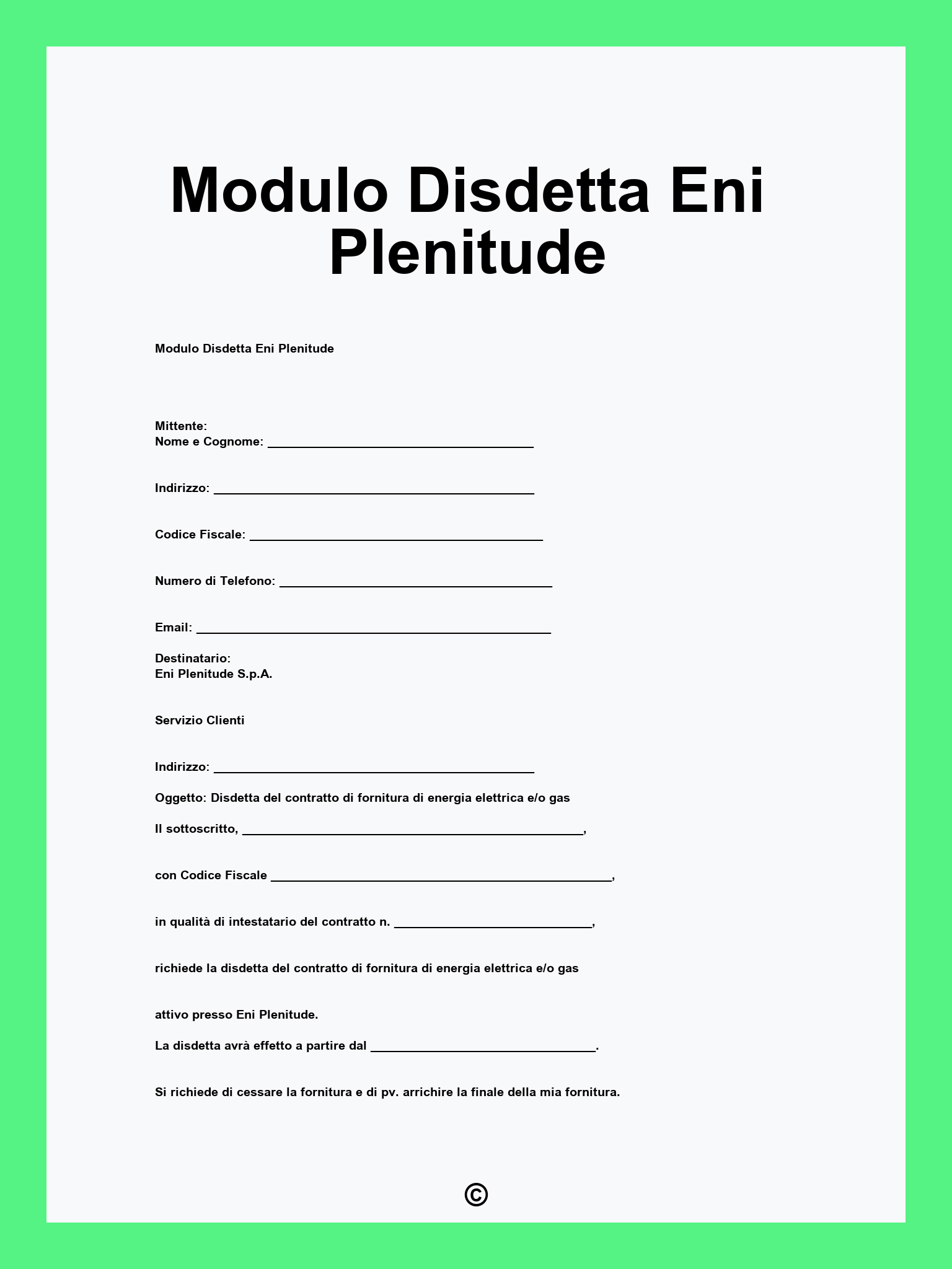 Modulo Disdetta Eni Plenitude