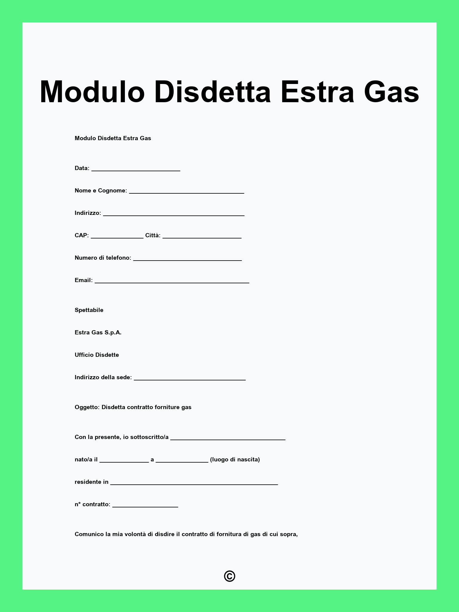Modulo Disdetta Estra Gas