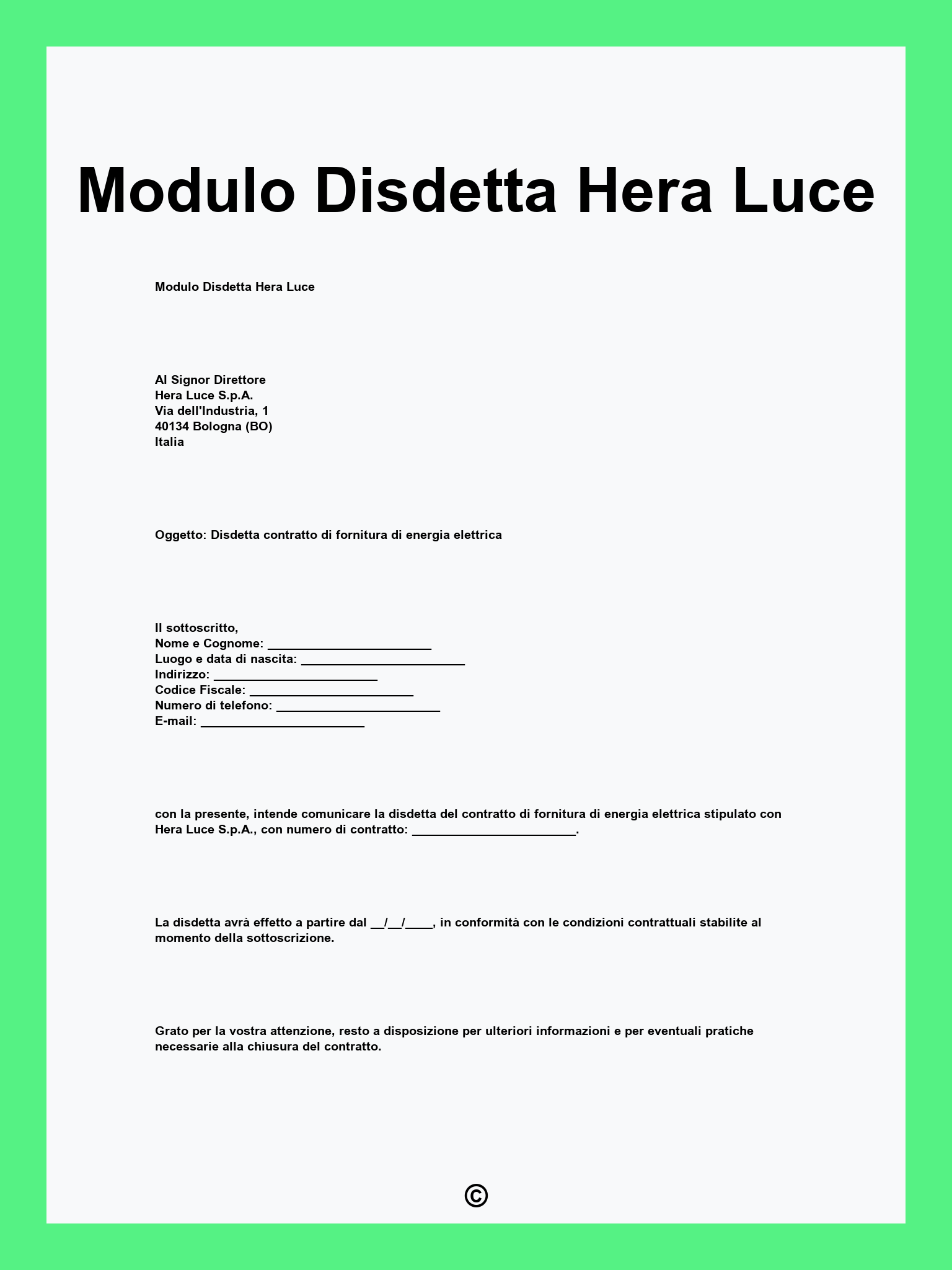 Modulo Disdetta Hera Luce