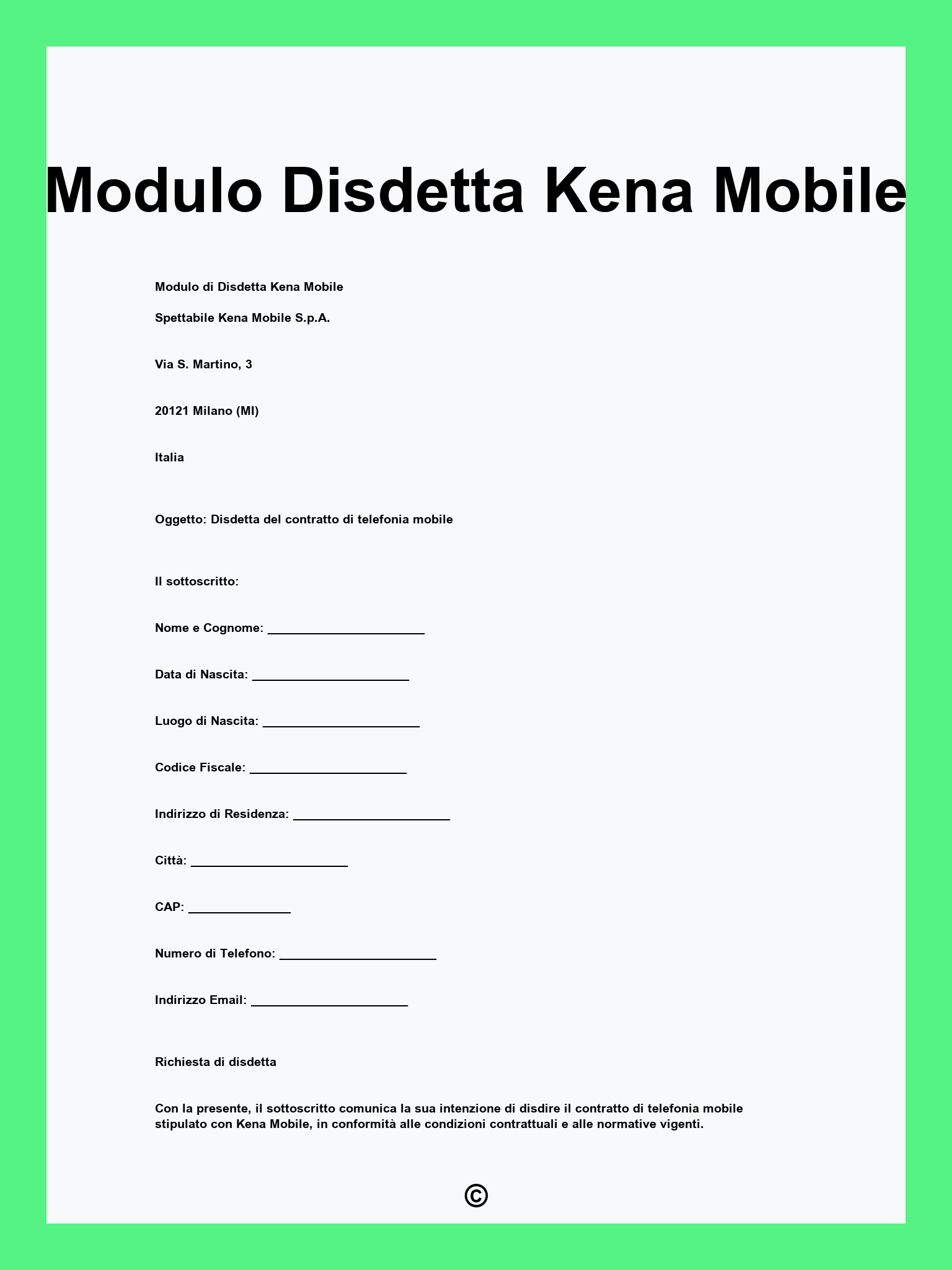Modulo Disdetta Kena Mobile