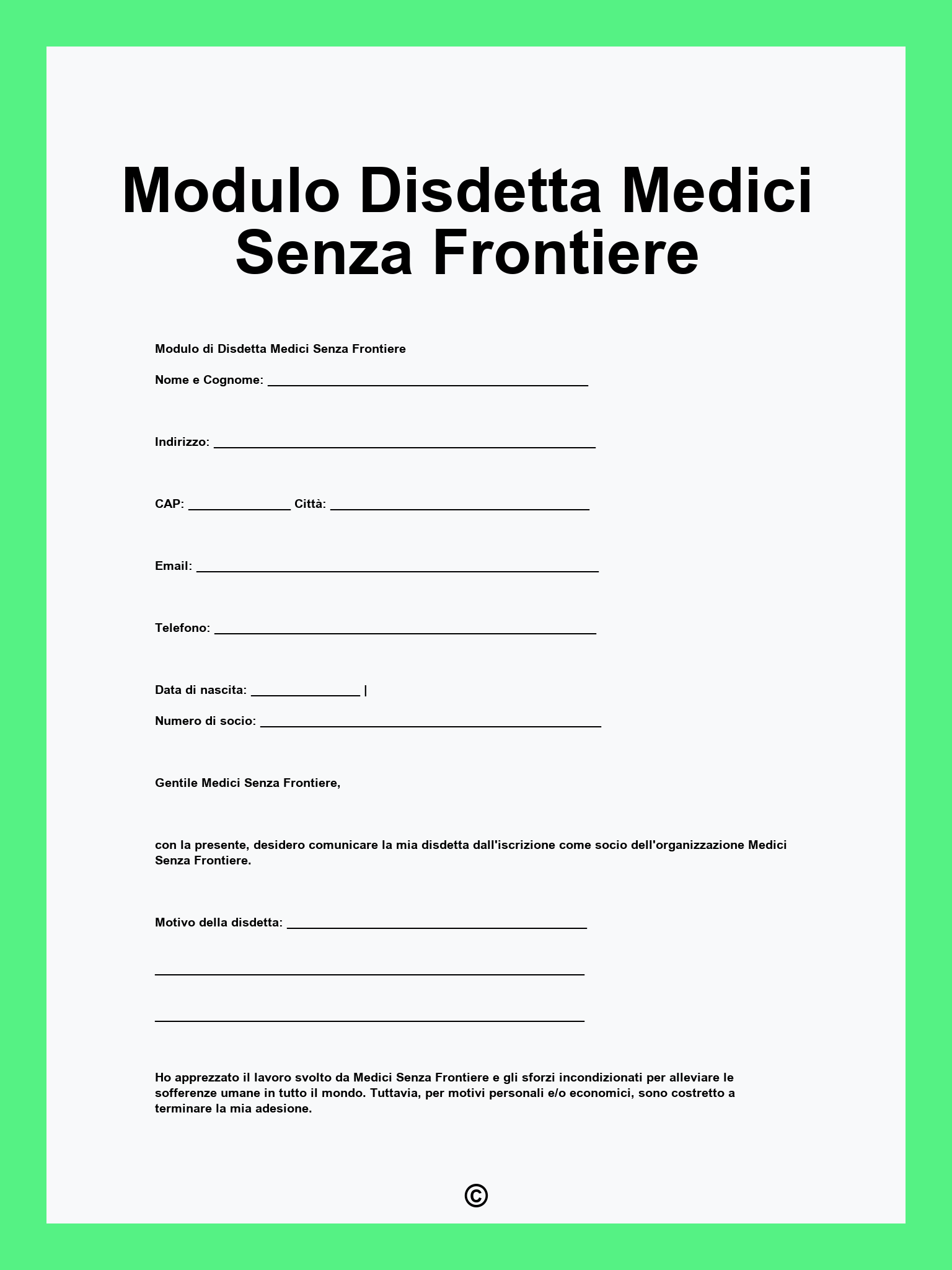 Modulo Disdetta Medici Senza Frontiere