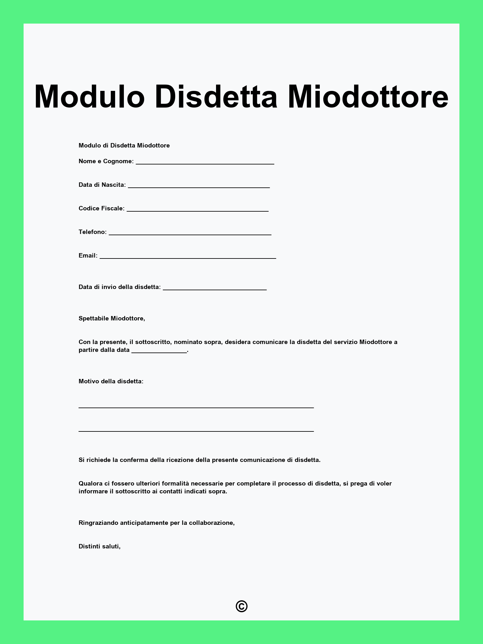 Modulo Disdetta Miodottore