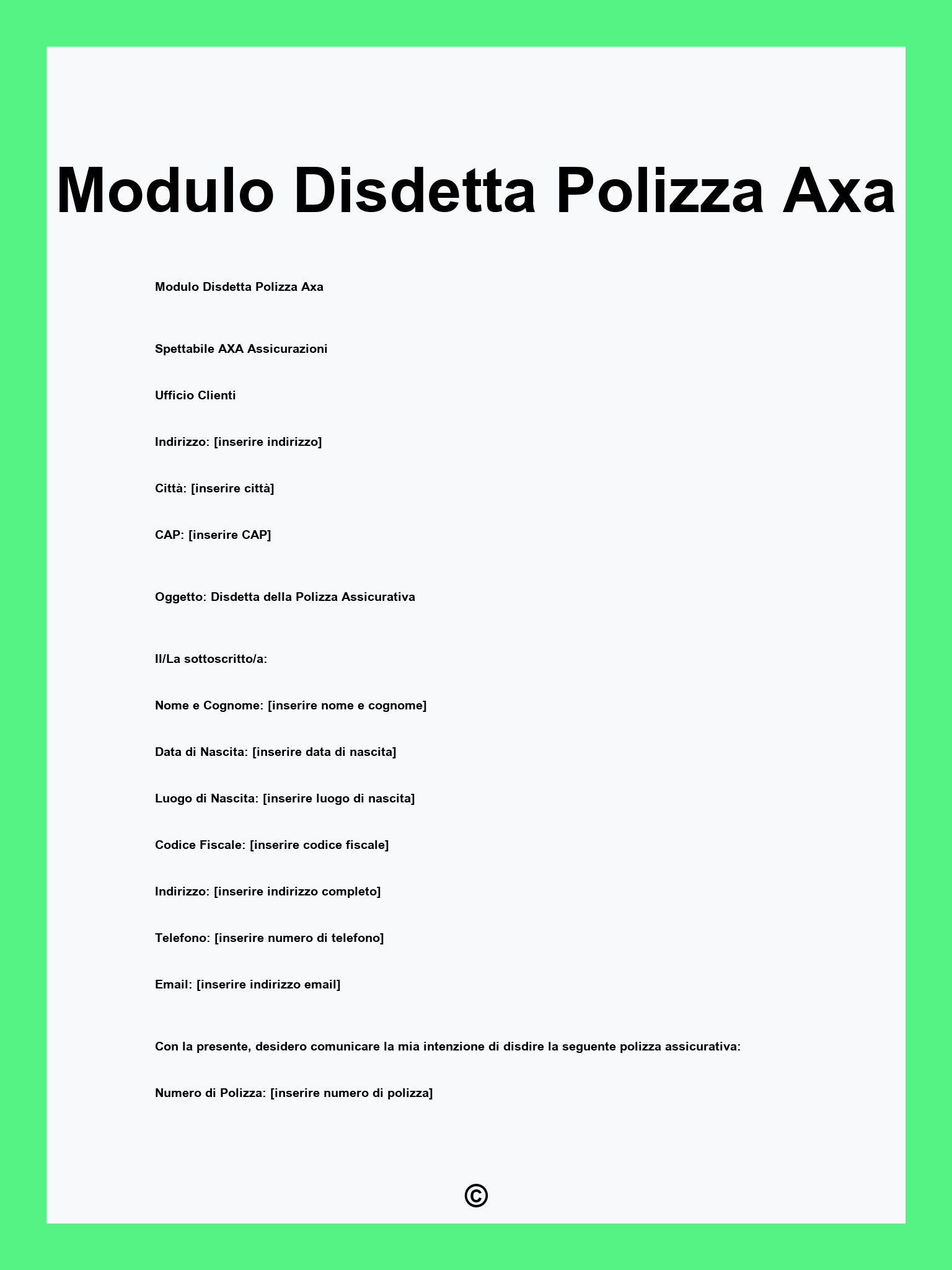 Modulo Disdetta Polizza Axa