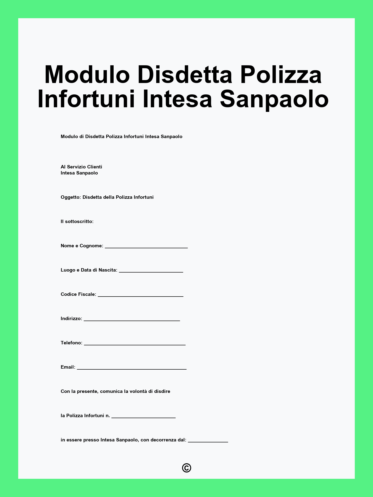 Modulo Disdetta Polizza Infortuni Intesa Sanpaolo
