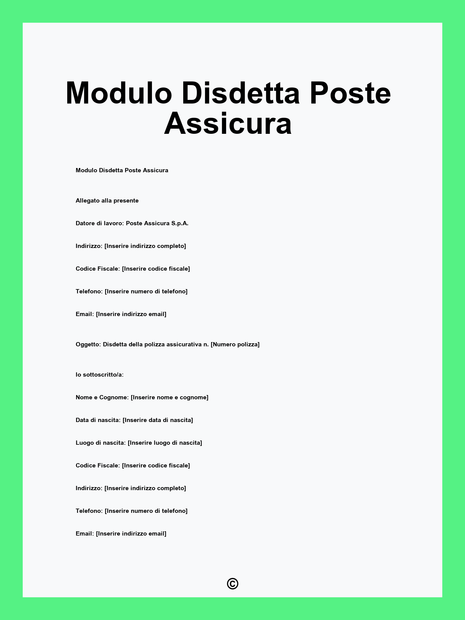 Modulo Disdetta Poste Assicura