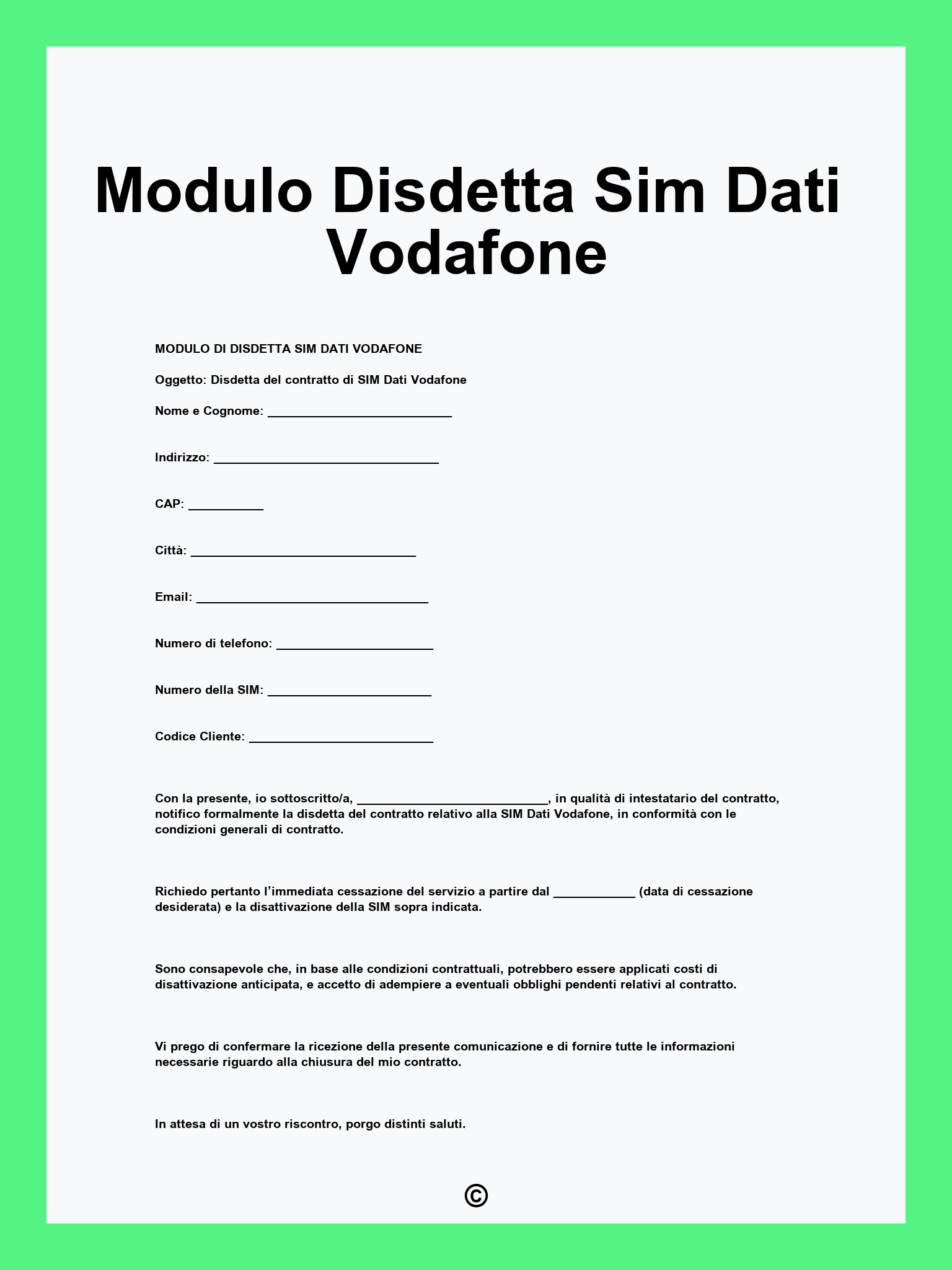 Modulo Disdetta Sim Dati Vodafone