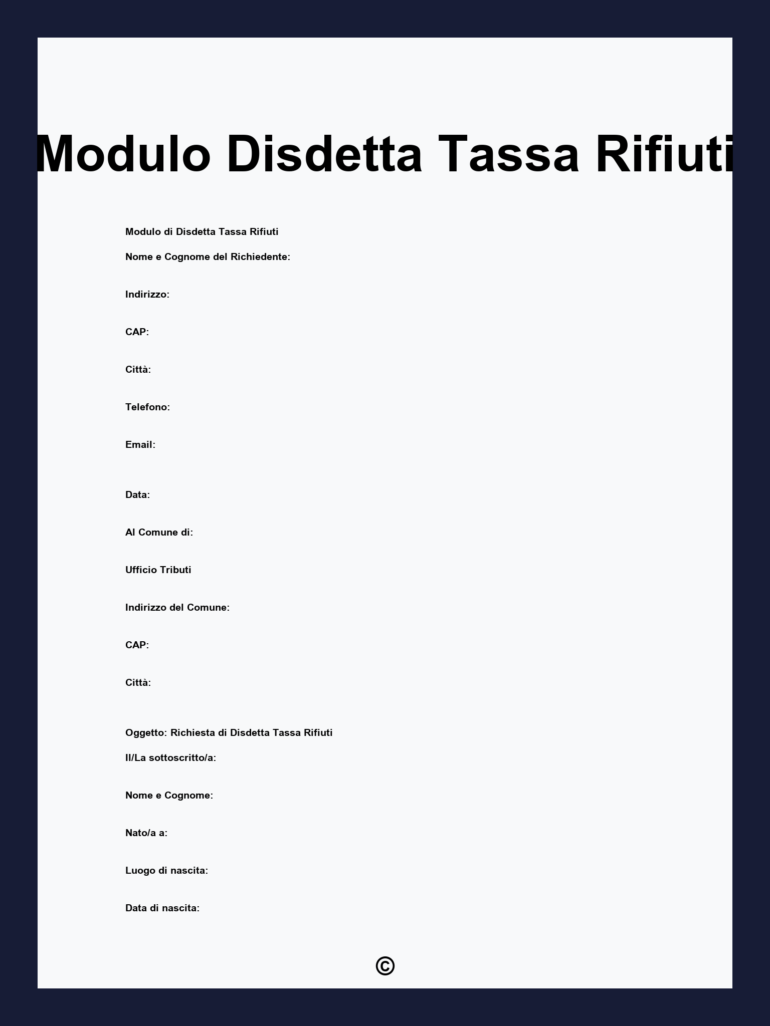 Modulo Disdetta Tassa Rifiuti