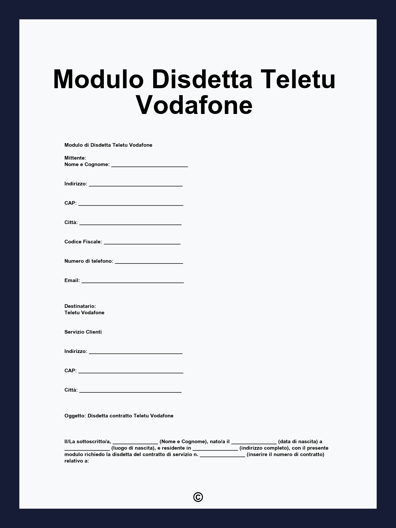 Modulo Disdetta Teletu Vodafone