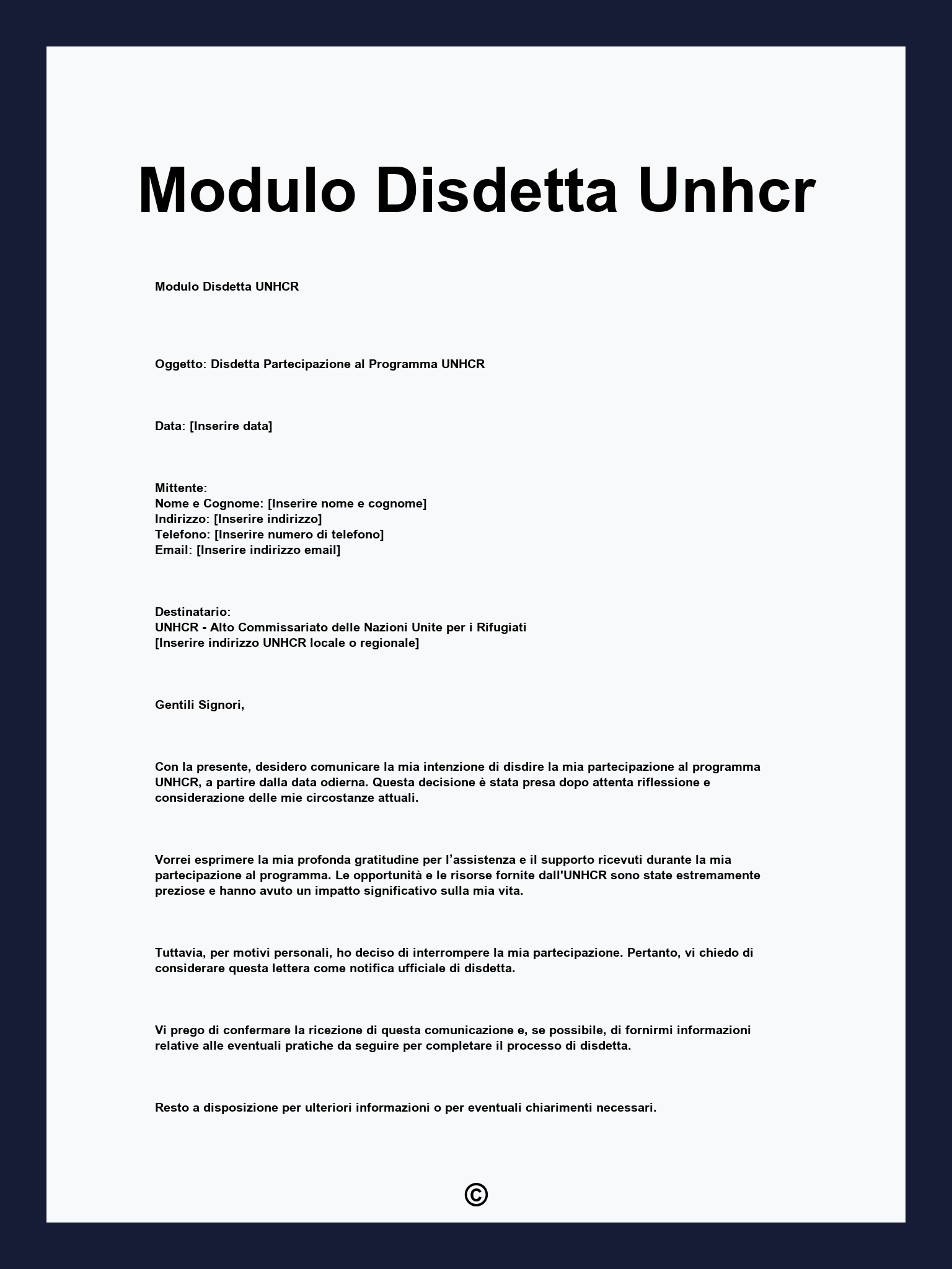 Modulo Disdetta Unhcr