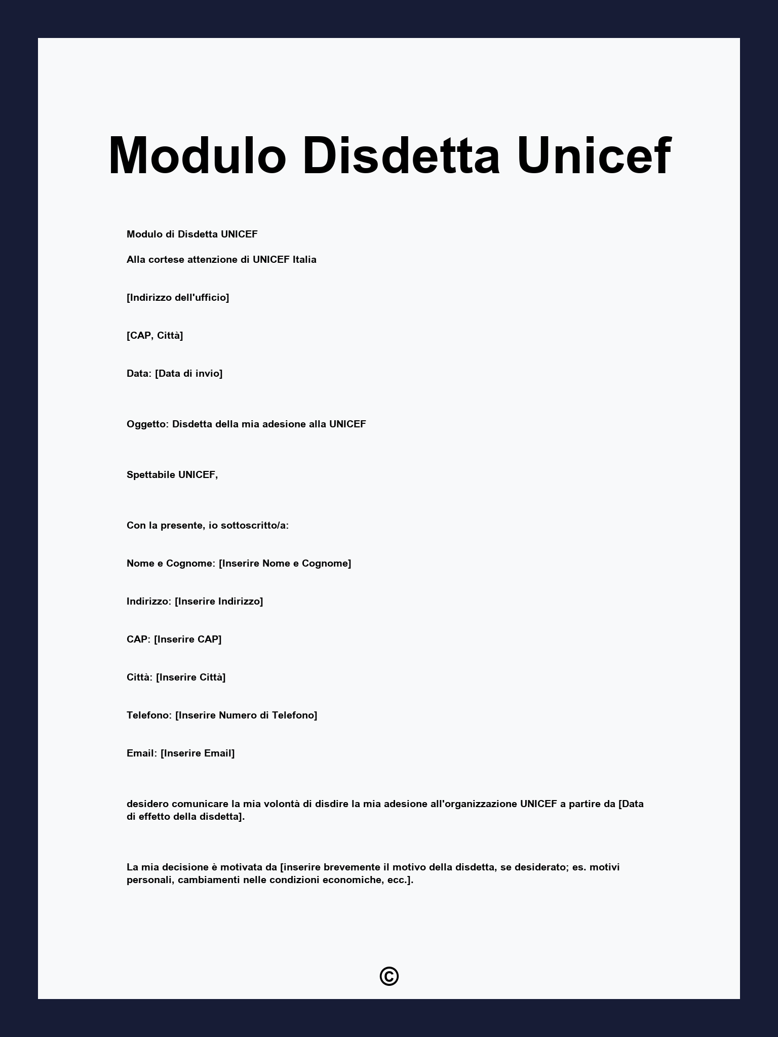 Modulo Disdetta Unicef
