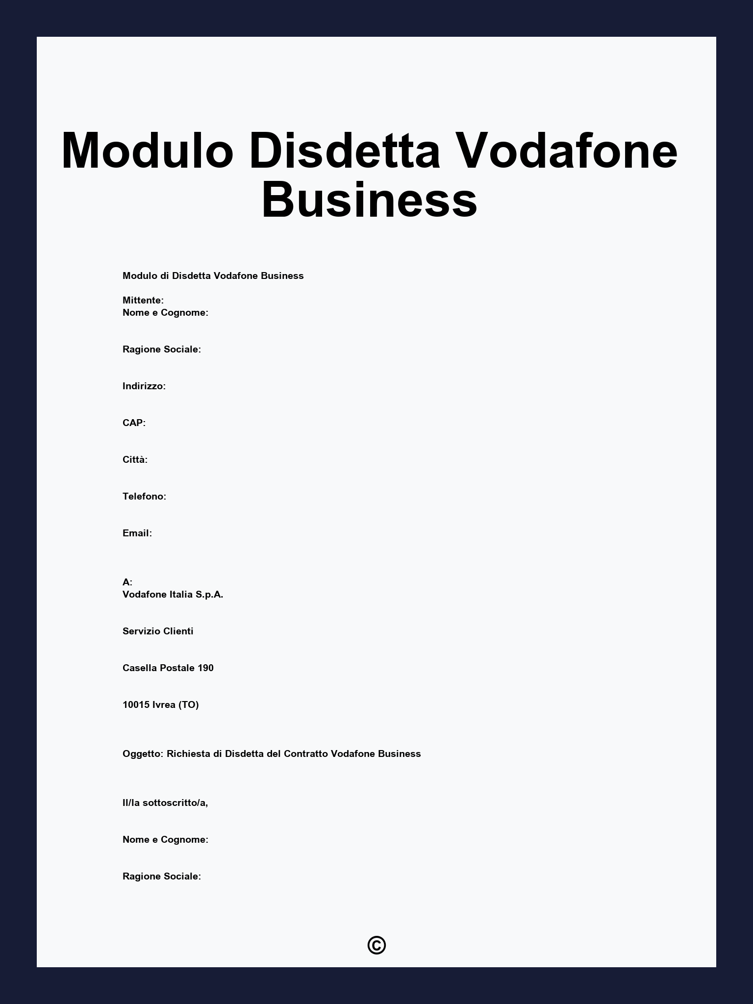 Modulo Disdetta Vodafone Business