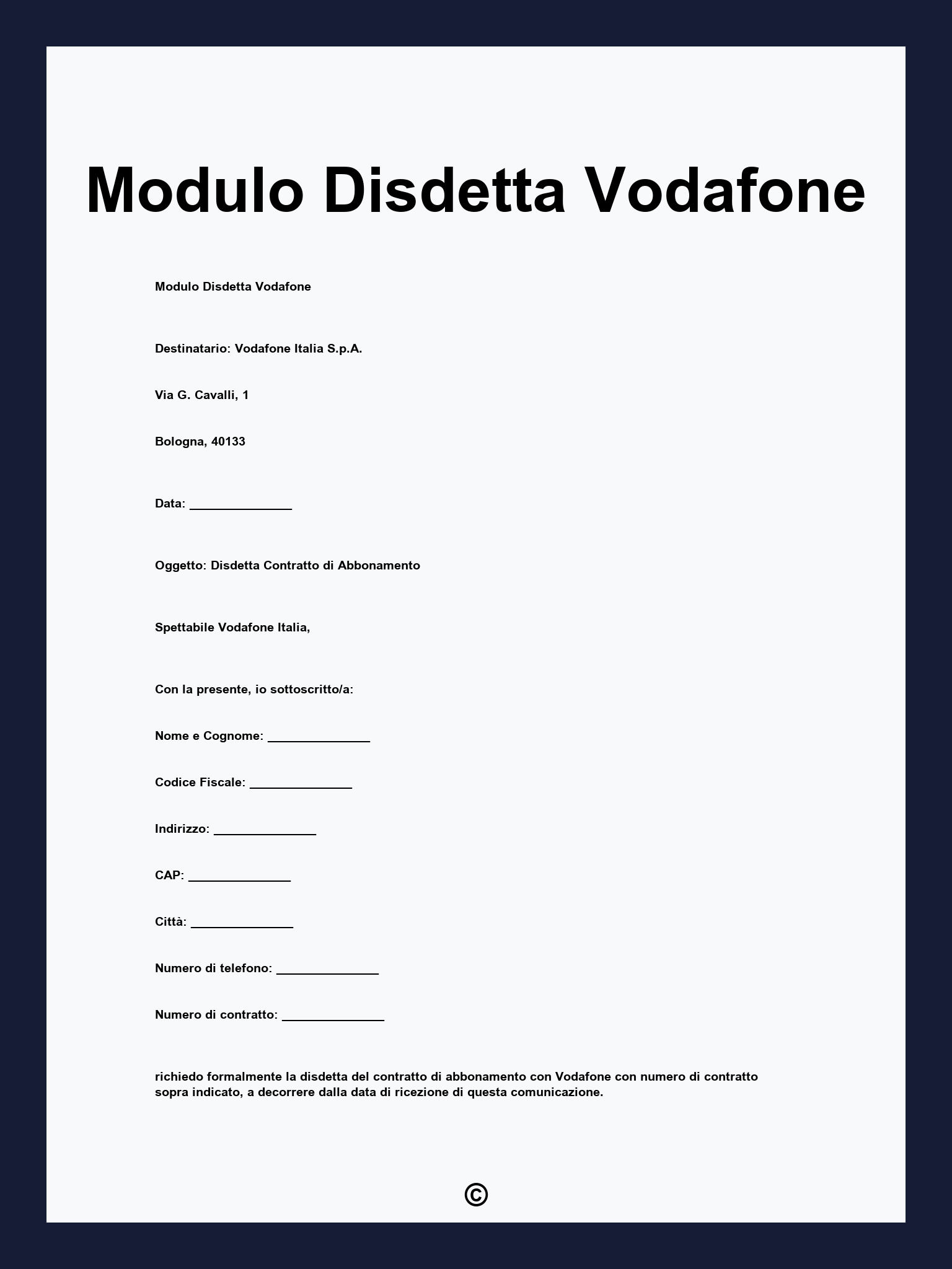 Modulo Disdetta Vodafone