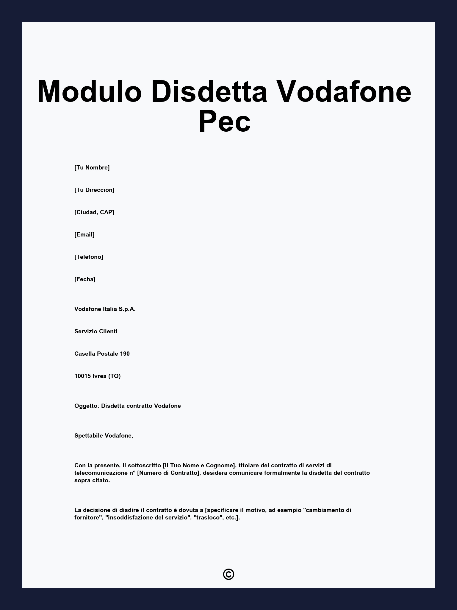 Modulo Disdetta Vodafone Pec