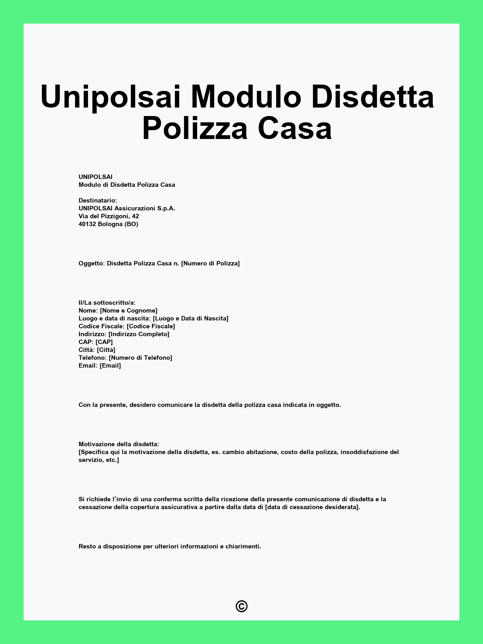 Unipolsai Modulo Disdetta Polizza Casa